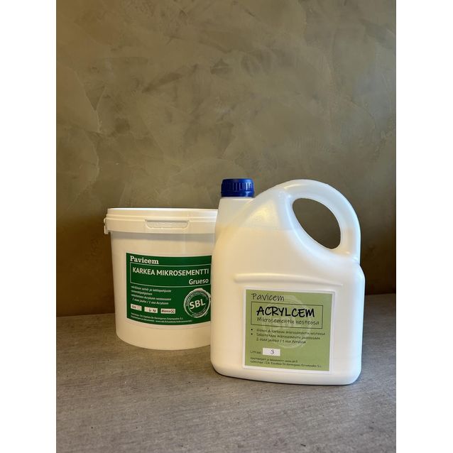 Karkea Mikrosementti Suomen Betonileimasin Grueso, Blanco vaalea 6 kg + Acrylcem-nesteosa 3l