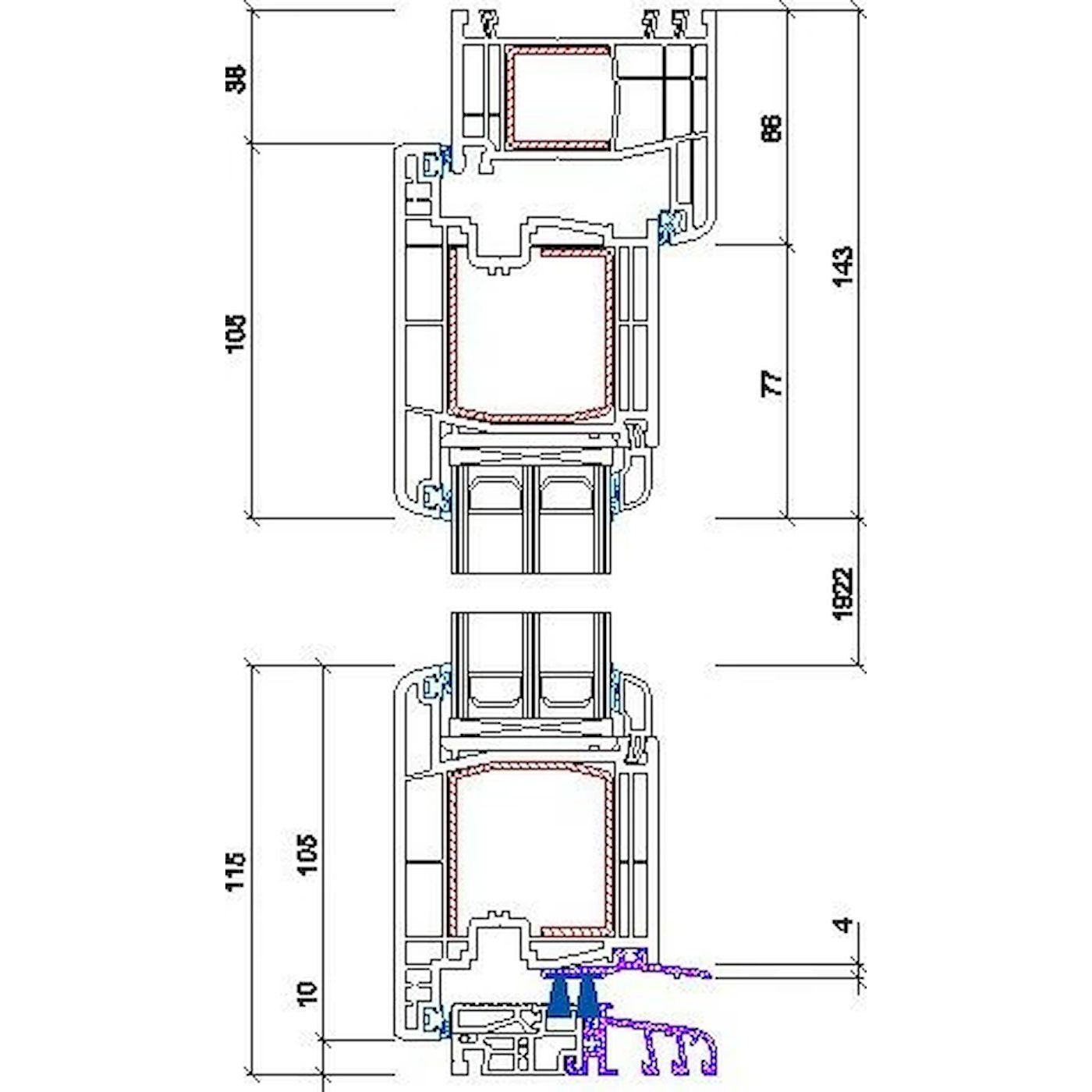 Terassin liukuovi Seicom Portal PSK 200Z A 3K, PVC, 2-osainen, 3-lasinen mittatilausovi