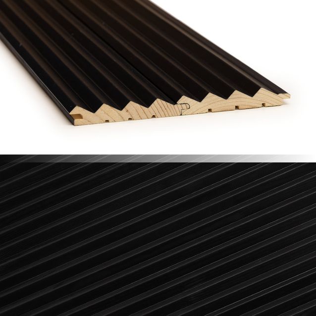 Sisustuspaneeli Siparila Vire, 15x90x2700mm, sormijatkettu mänty, maalattu, musta