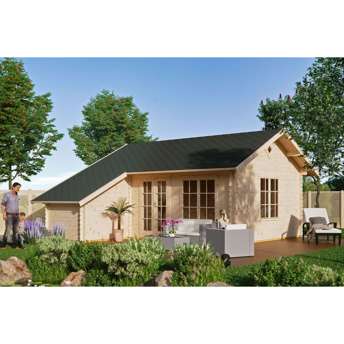 Lomamaja Skan Holz Esbjerg 3 vahvuus 45 mm 420x560 cm (23,52 m²) + varasto/makuulavitsa ja sivuvarasto lisäkuva