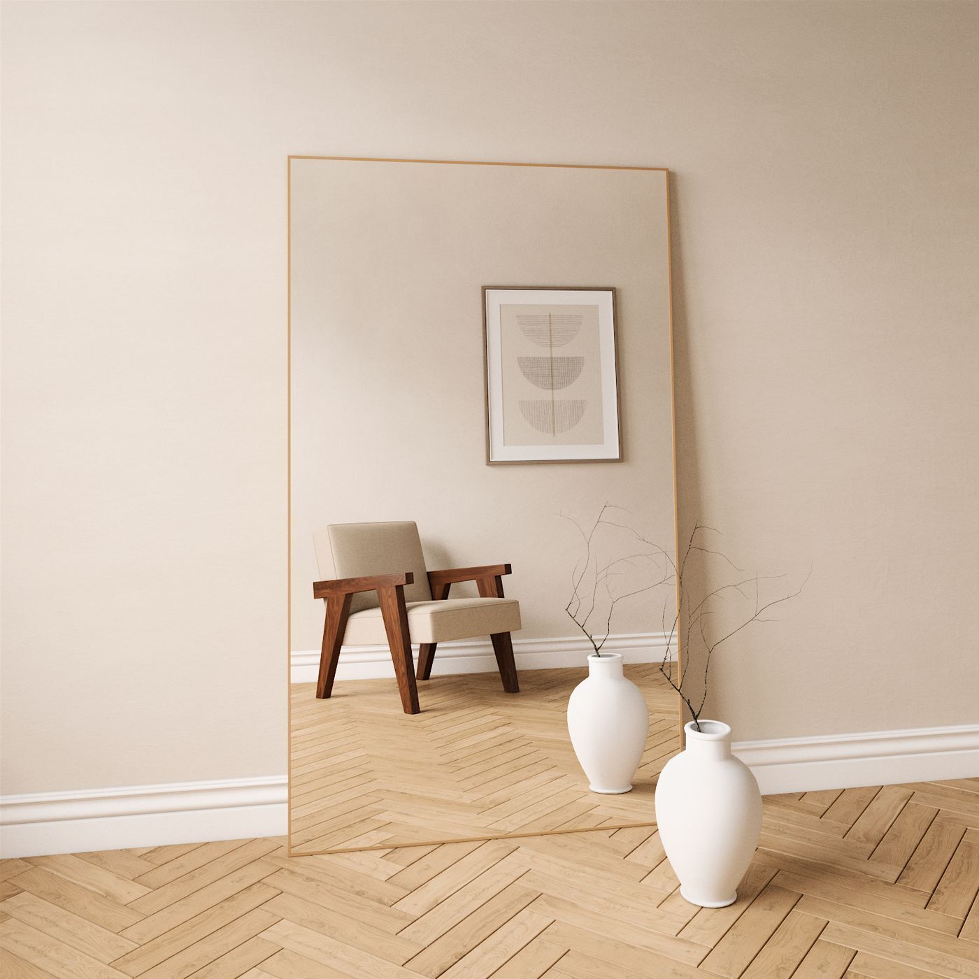 Peili Suomen Lasitehdas Aitta, Slimline-kehyksellä, 100x170cm, tammi