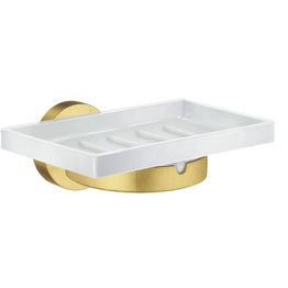 Saippuakuppiteline Smedbo Home HV342P, harjattu messinki/posliini