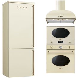 Keittiön kodinkonepaketti Smeg Colonial, kermanvärinen, sis. uuni, jääkaappipakastin, liesituuletin, mikroaaltouuni