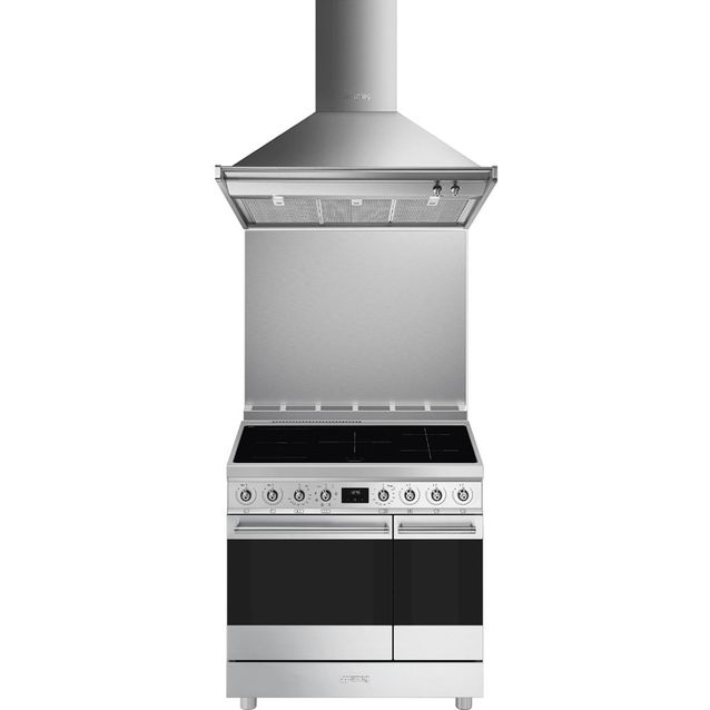 Keittiöpaketti Smeg - CG92IXT induktioliesi, kaksoisuuni, roiskesuoja ja liesituuletin, 90 cm, rst