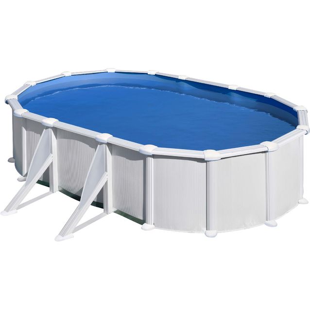 Uima-allas Gre by Swim & Fun, ovaalinmuotoinen, 730x375x132cm, valkoinen, ulkopuoliset tuet