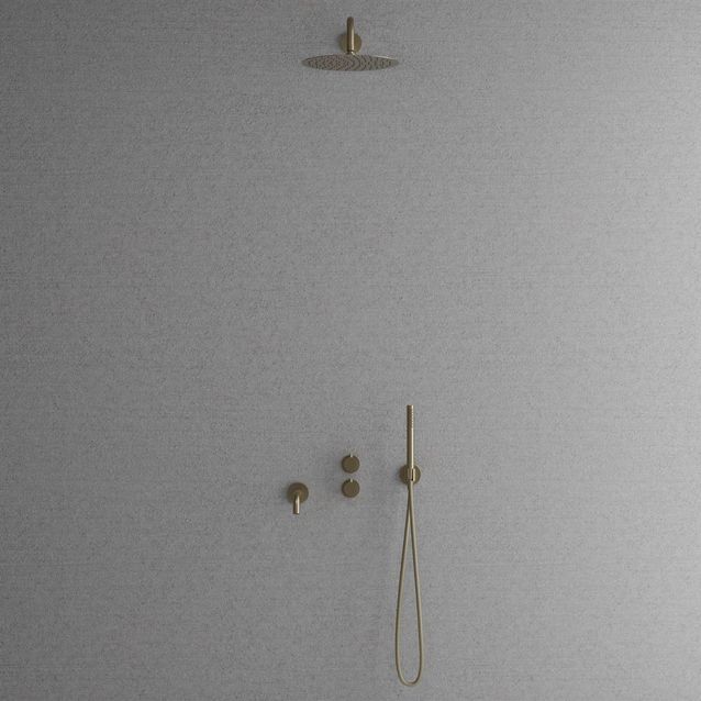 Sadesuihkusetti Scandtap Steel Harmonized 3x, termostaattihanalla ja juoksuputkella, Champagne