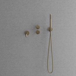Suihkusetti Scandtap Steel Harmonized 4, termostaattihanalla ja juoksuputkella, Champagne