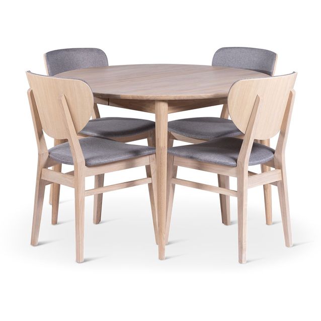 Ruokailuryhmä Stenexpo Ø110/150cm Odense-jatkopöytä + 4 Fårö-tuolia valkoöljytty tammi