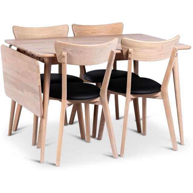 Ruokailuryhmä Stenexpo 120/160x80cm Odense-klaffipöytä + 4 Eksjö-tuolia valkoöljytty tammi