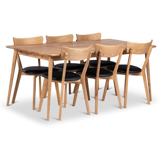Ruokailuryhmä Stenexpo 180x90cm Alborg-pöytä + 6 Växjö-tuolia jatkettava tammi