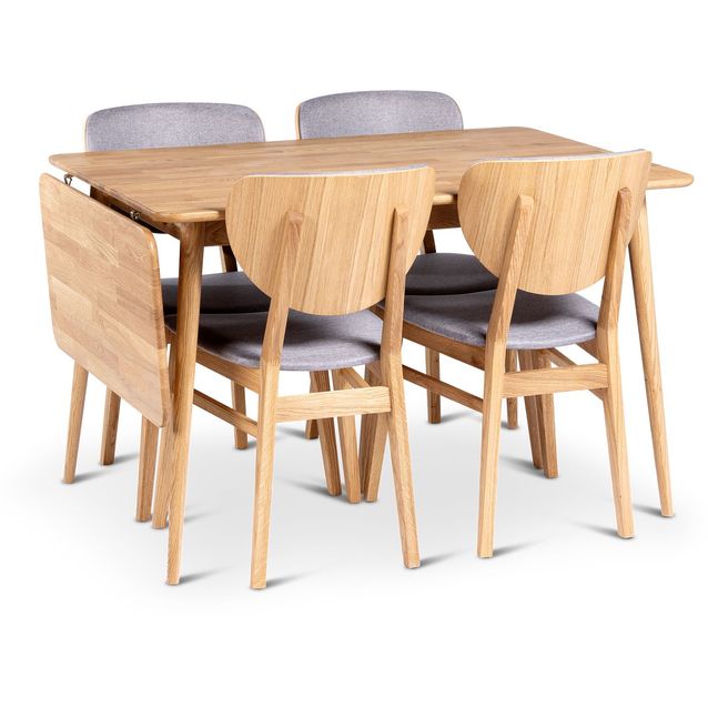 Ruokailuryhmä Stenexpo 120/160x80cm Alborg-klaffipöytä + 4 Tjörn-tuolia tammi