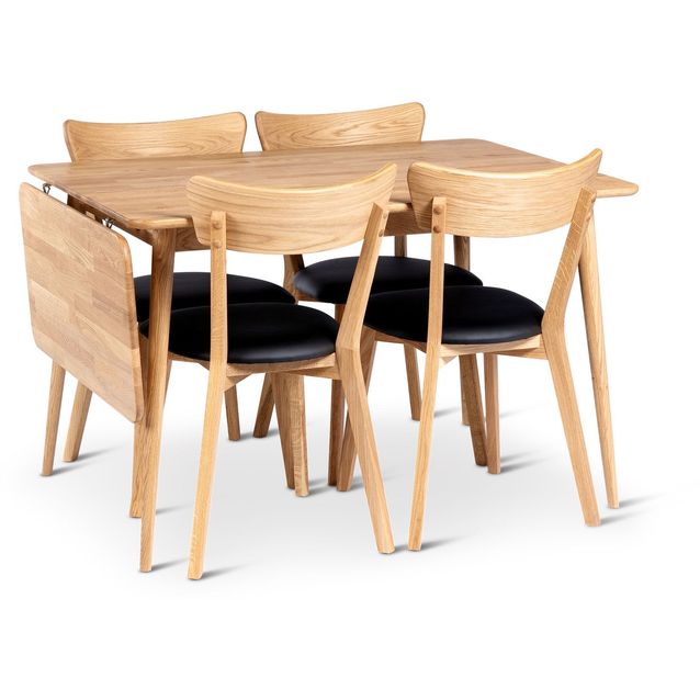 Ruokailuryhmä Stenexpo 120/160x80cm Alborg-klaffipöytä + 4 Växjö-tuolia tammi