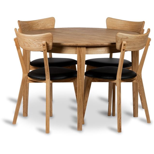 Ruokailuryhmä Stenexpo Ø110/150cm Rönne-jatkopöytä + 4 Växjö-tuolia tammi/musta