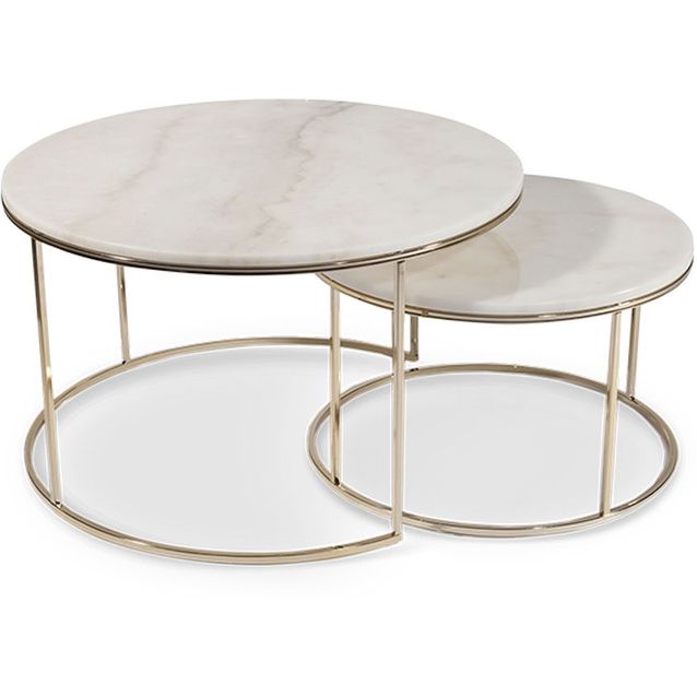 Sarjapöytä Stenexpo Monaco Ø80x45cm + Ø60x35cm marmori/metalli valkoinen