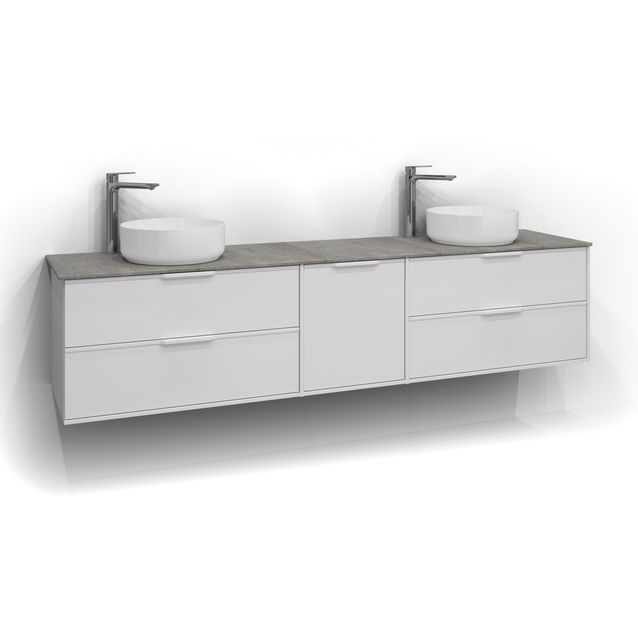 Allaskaappi Svedbergs Epos Relief 200x45cm valkoinen 2+1+2 ltk integroitu vedin