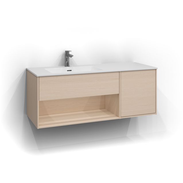 Allaskaappi Svedbergs Epos Sileä 120x45cm vaalea saarni 1+1 ltk avohylly vasen