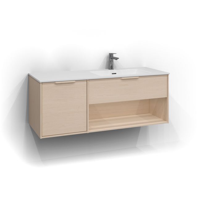 Allaskaappi Svedbergs Epos Relief 120x45cm vaalea saarni 1+1 ltk avohylly integroitu vedin oikea