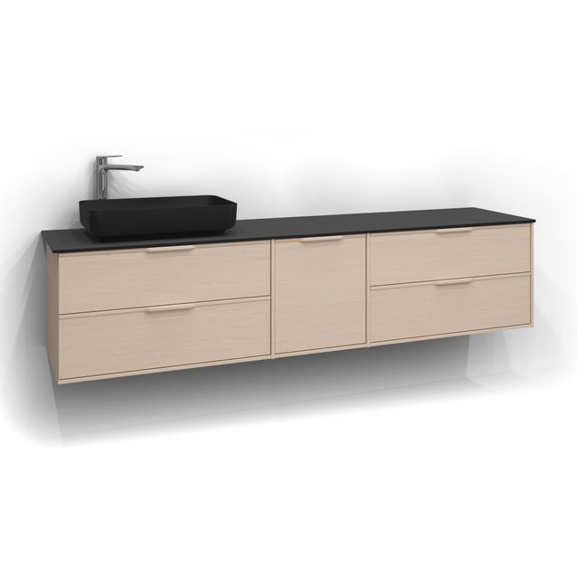 Allaskaappi Svedbergs Epos Relief 200x45cm vaalea saarni 2+1+2 ltk integroitu vedin