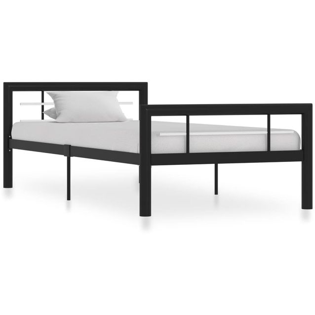 Sängynrunko musta ja valkoinen metalli 100x200 cm_1