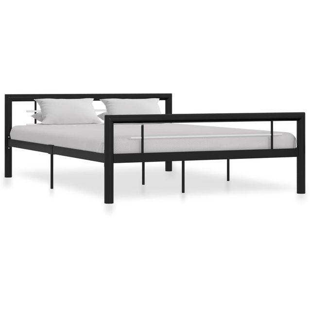 Sängynrunko musta ja valkoinen metalli 160x200 cm_1