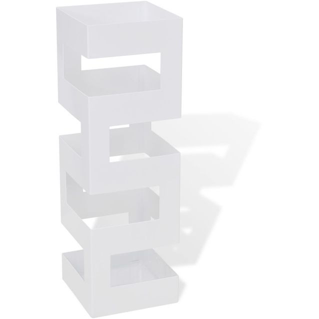 Sateenvarjo-/kävelykeppiteline neliö teräs 48,5 cm valkoinen_1