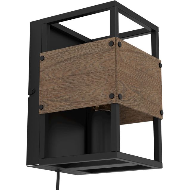 Seinävalaisin Eglo Evesham 40W 14x24cm musta tummanruskea puu