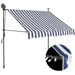 Sisäänkelattava markiisi ledillä 150 cm sininen ja valkoinen