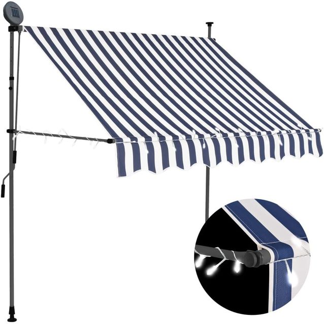 Sisäänkelattava markiisi ledillä 200 cm sinivalkoiset raidat_1