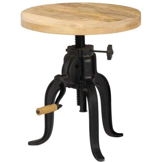 Sivupöytä 45x (45-62) cm täysi mangopuu ja valurauta_1