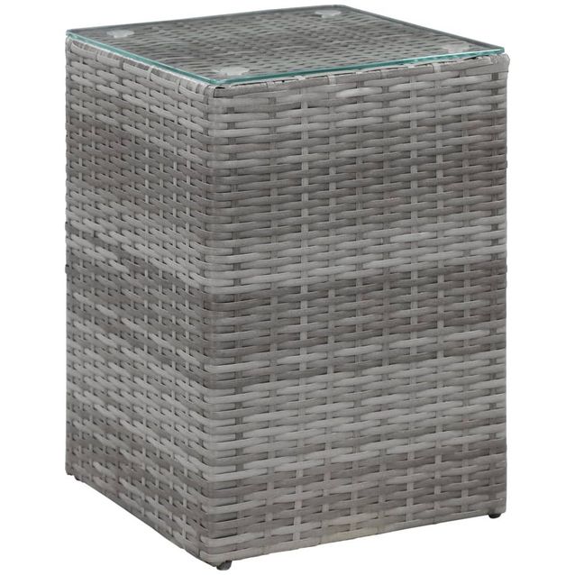 Sivupöytä lasipöytälevy harmaa 35x35x52 cm polyrottinki_1