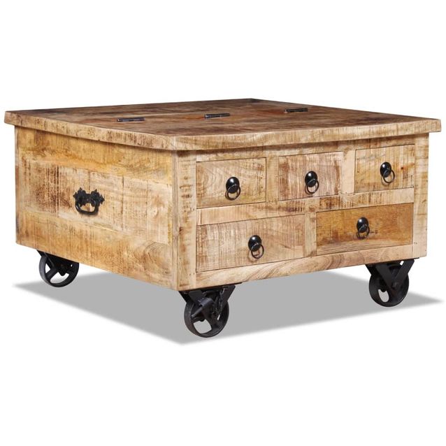 Sohvapöytä 70x70x40 cm karkea mangopuu_1