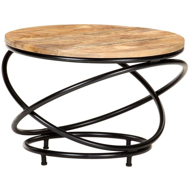 Sohvapöytä musta 60x60x40 cm täysi karkea mangopuu_1