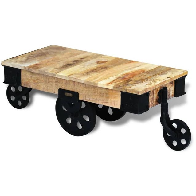 Sohvapöytä pyörillä karkea mangopuu_1