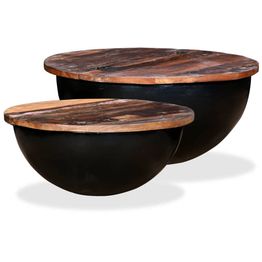 Sohvapöytäsarja 2 kpl täysi uusiokäytetty puu musta