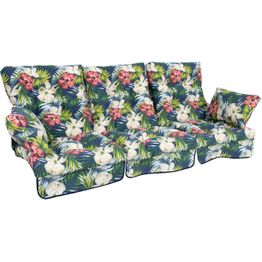 Pihakeinun pehmuste Home4You ROMA 108x56x10 cm, tumma kukkakuosi, 3-osainen, musta