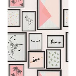 Tapetti Lutece Les Aventures 21 11201003, flamingo, palmu, vaaleanpunainen