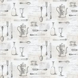 Tapetti Galerie Kitchen Elements KE29939, teksti, harmaa