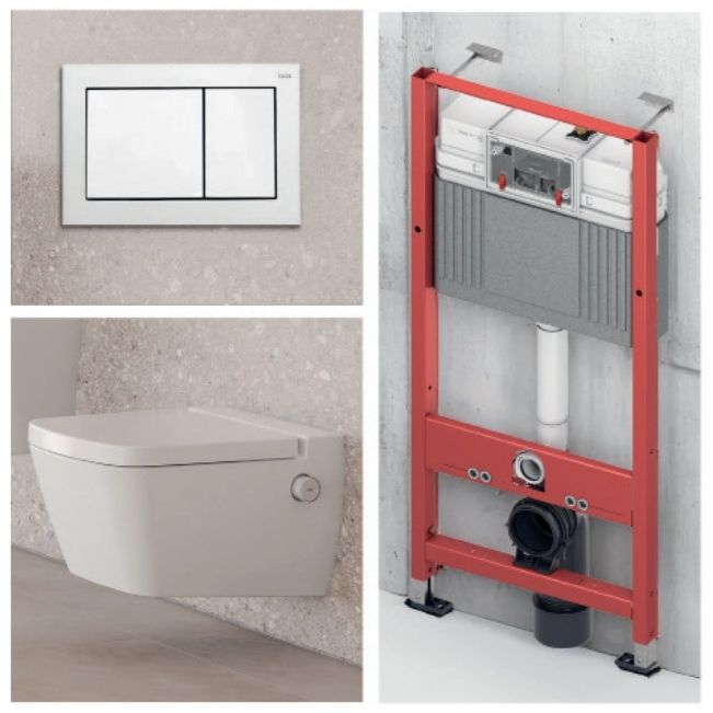 Seinä-WC-paketti Tece TH Lux 1, Tece Base Nordic -asennusteline ja pesevä Tece One Bidé WC-istuin, huuhtelukaulukseton