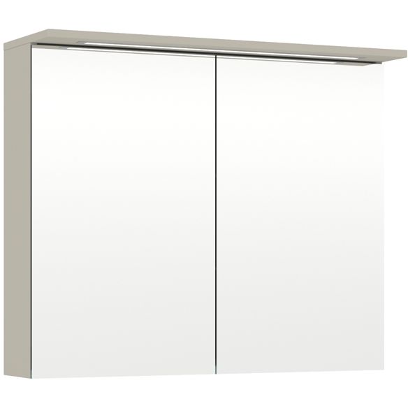 Peilikaappi LED-valolla Temal Highlight Special, 80 cm, 2 ovea, pistorasia vasen, matta greige