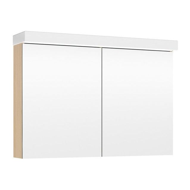 Peilikaappi LED-valolla Temal Softlight, 100 cm, 2 ovea, pistorasia oikea, vaalea tammi