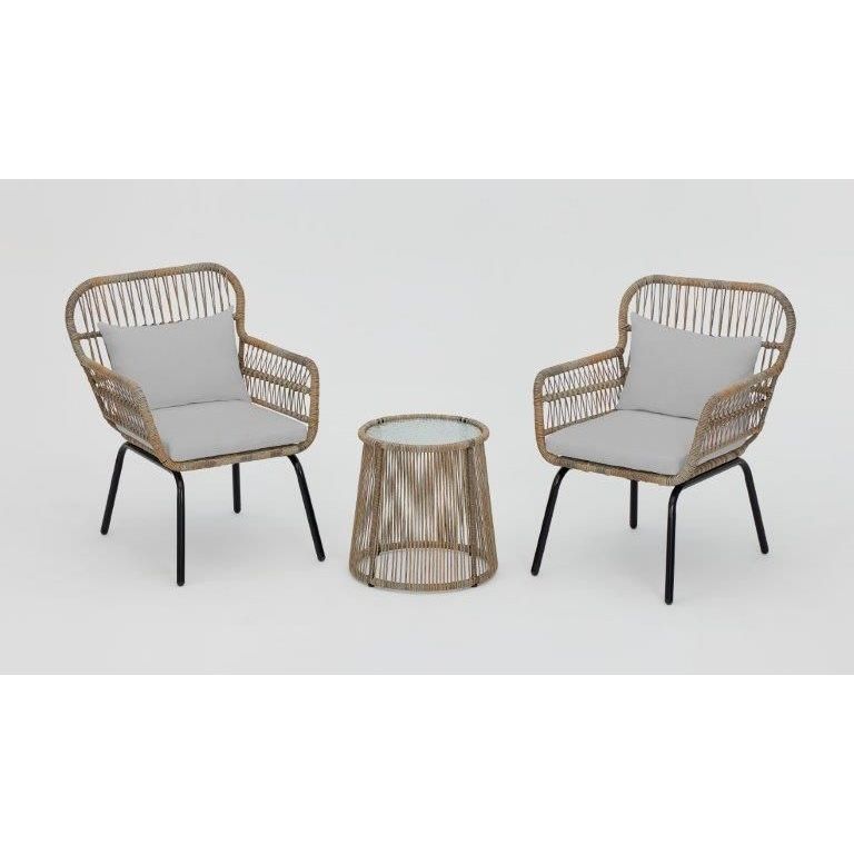 Puutarhasetti Tenstar Kap Verde, 2 tuolia ja 1 pöytä, vaaleanharmaa