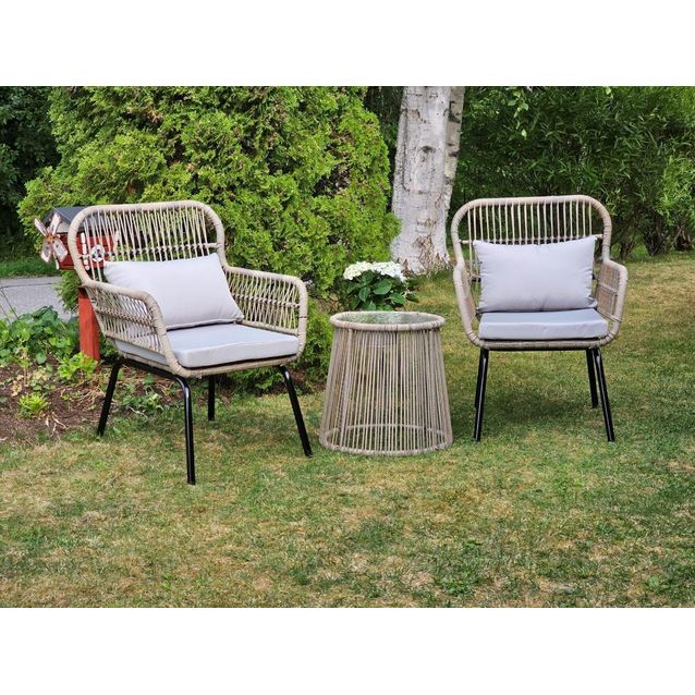 Puutarhasetti Tenstar Kap Verde, 2 tuolia ja 1 pöytä, vaaleanharmaa, lisäkuva