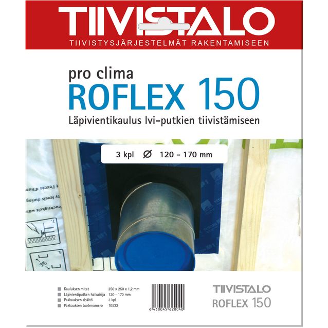 Läpivientikaulus Roflex 150 LVI-putken kaulus 120-170mm putkelle 3 kpl/pkt