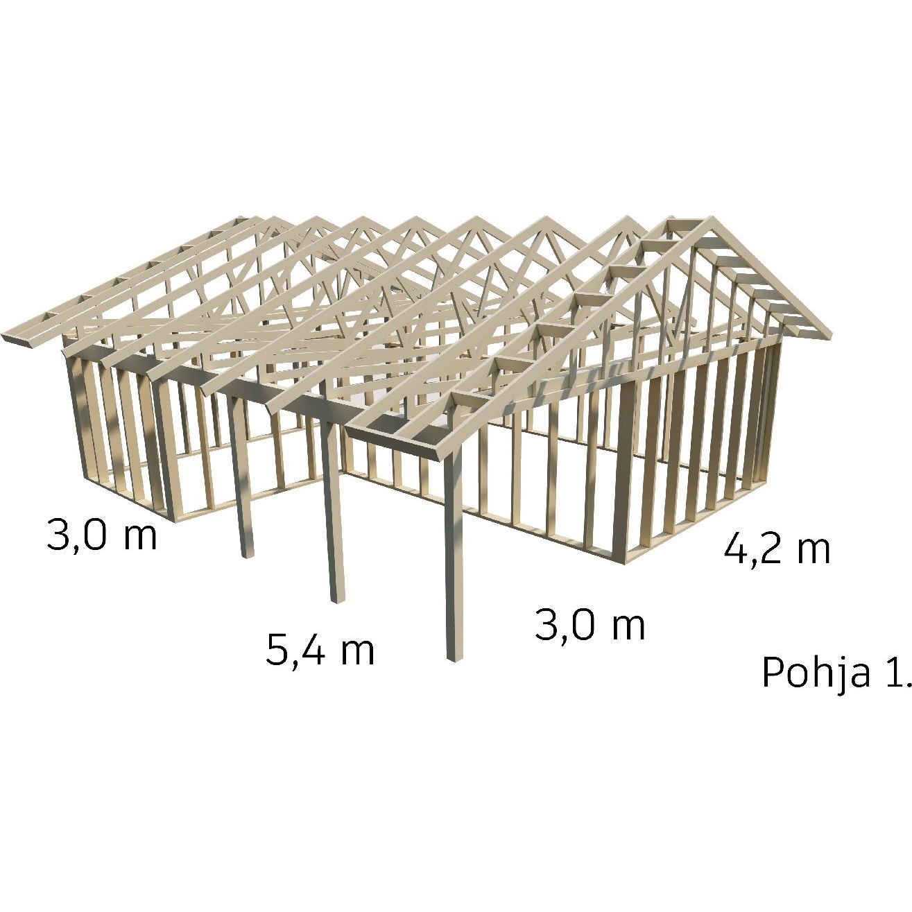 Autotallin runkopaketti autokatoksella Timburg 7.2m x 8.4m, pohjaratkaisu 1