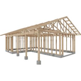 Autotallin runkopaketti Timburg autokatoksella ja varastolla, eri vaihtoehtoja