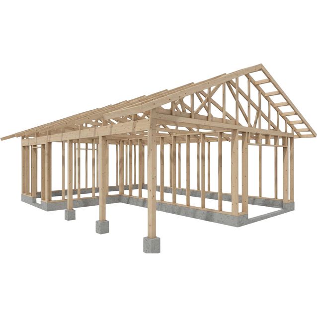 Autotallin runkopaketti autokatoksella Timburg, eri kokoja