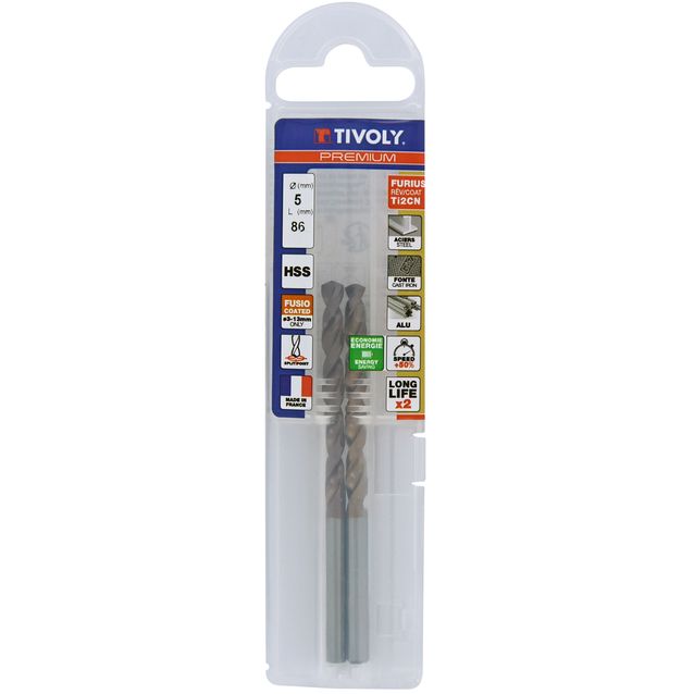 Metalliporanterä Tivoly Furius HSS Ti2CN Fusio, 5mm, 2 kpl