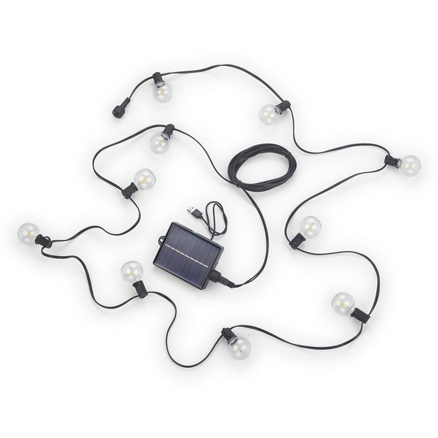 Aurinkokennovaloketju Trio Mood Hybrid 5.7m 10xE27 ladattava hämärätunnistin musta