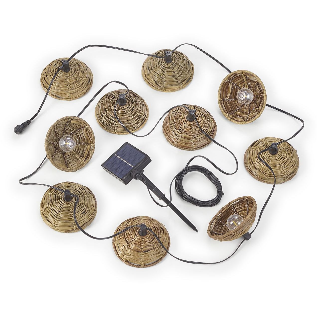 Aurinkokennovaloketju Trio Mood Hybrid 5.7m 10xE27 ladattava hämärätunnistin luonnollinen väri/musta