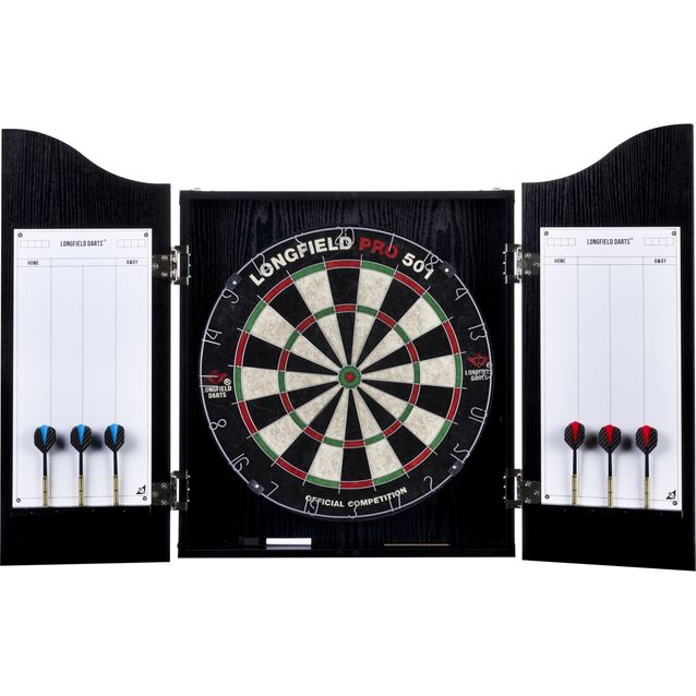 Darts-setti Longfield, taulu, kaappi ja tikat, musta